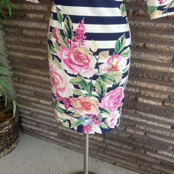 Eliza J Off Shoulder Striped Rose Floral Long Sleeve Dress Size 6 - Picture 8 of 10